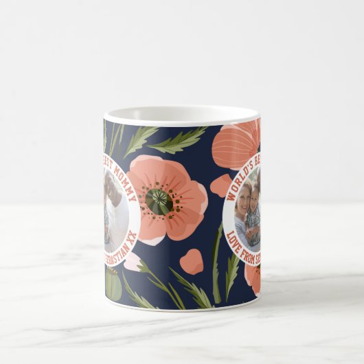ママパーソナライズされた写真テンプレート花柄 コーヒーマグカップ (中央)