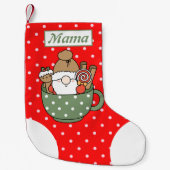 ママパーソナライズされた可愛いドット赤い白サンタモダン スモールクリスマスストッキング (正面)
