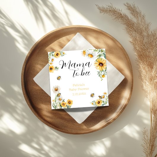 ママビーイエローフラワーズ（昆虫）マルハナバチベビーシャワー スタンダードカクテルナプキン