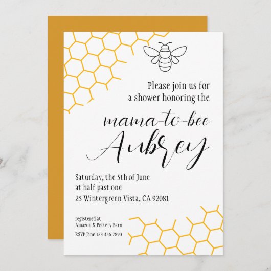 ママビーベイビーシャワー招待状 招待状 (正面/裏面)