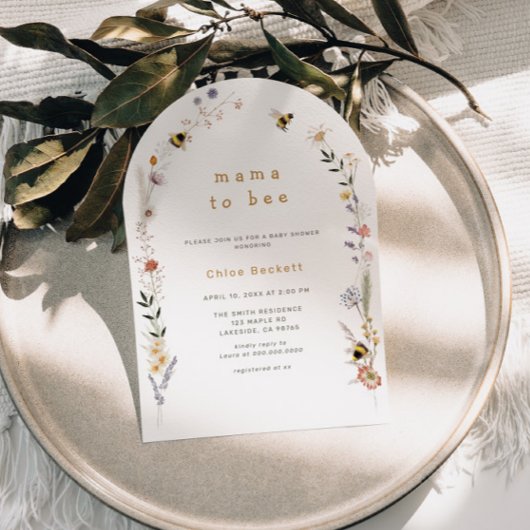 ママビーワイルドフラワーアーチベイビーシャワー招待状 招待状