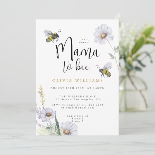 ママビーワイルドフラワーデイジーベビーシャワー 招待状 (スタンド正面)