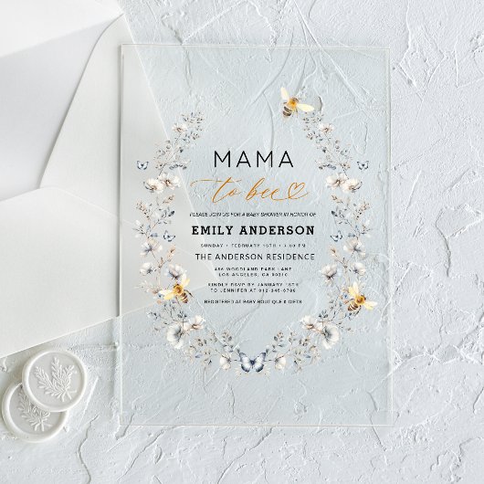 ママビーワイルドフラワーベビー男女兼用シャワー アクリル招待状