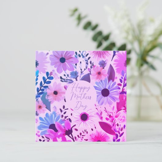 ママピンク、青と紫の花マザーデイカード (スタンド正面)