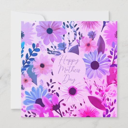 ママピンク、青と紫の花マザーデイカード (正面)