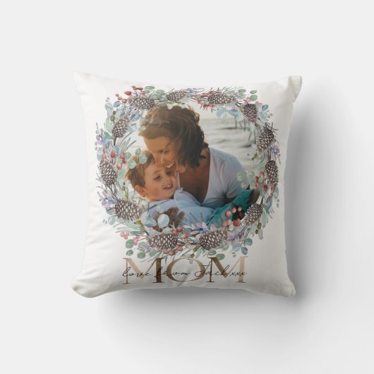 ママフェイク金ゴールドタイポグラフィ植物性クリスマス クッション (正面)