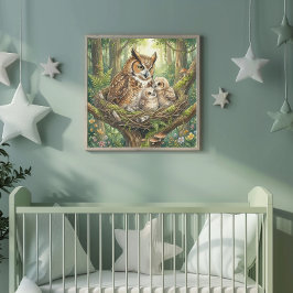 ママフクロウとフクロウの赤ちゃんの保育園 ポスター