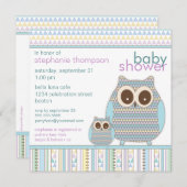 ママフクロウとベイビーフクロウ君のベビーシャワー 招待状 (正面/裏面)