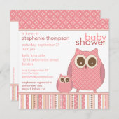 ママフクロウ&ベビーフクロウベビーシャワー 招待状 (正面/裏面)