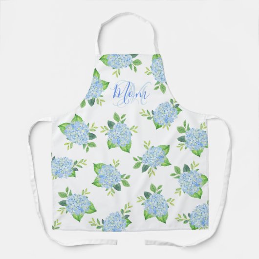 ママフローラブルーアジサイ水の色モダン エプロン (正面)