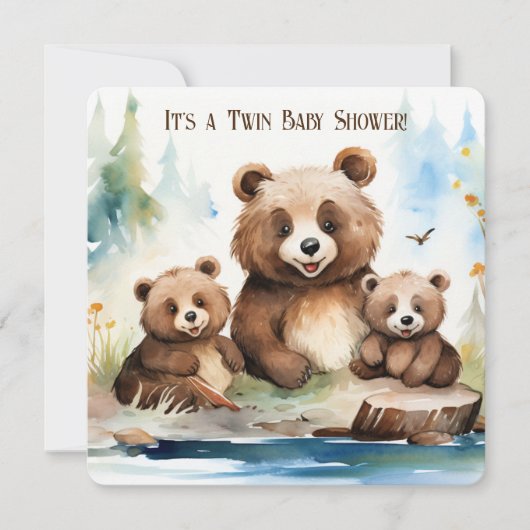 ママベアとカッブツインベビーシャワー 招待状 (正面)