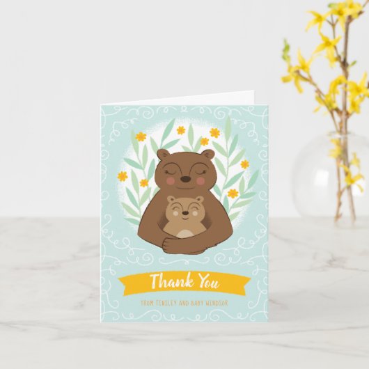 ママベアと男の赤ちゃんありがとう カード (黄色い花)