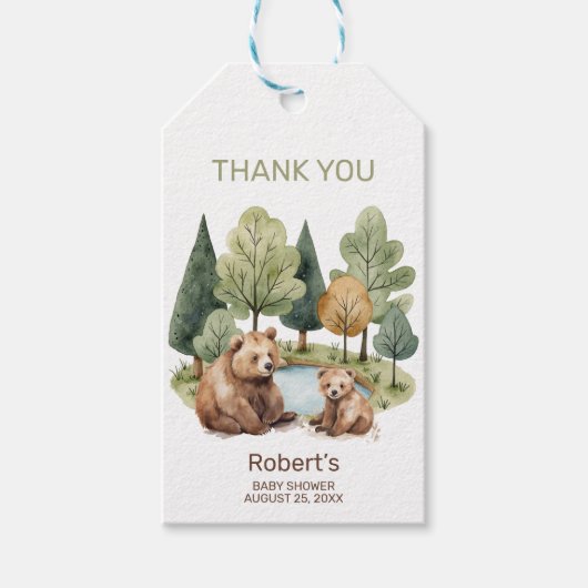 ママベアアドベンチャーは赤ちゃんシャワーの招待状を待っている ギフトタグ (正面)