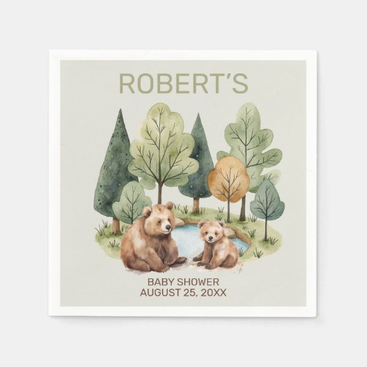 ママベアアドベンチャーは赤ちゃんシャワーの招待状を待っている スタンダードカクテルナプキン (正面)