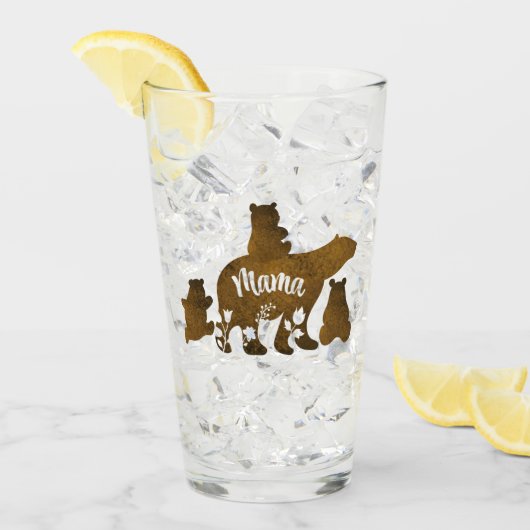 ママベアウィズ3ベビーベアーカブズマ後を追マ タンブラーグラス (アイス正面)