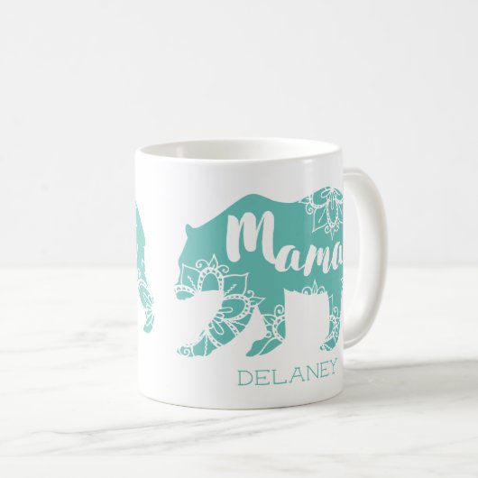 ママベアカントリ素朴ーフローラミンパーソナライズされたト コーヒーマグカップ (正面右)
