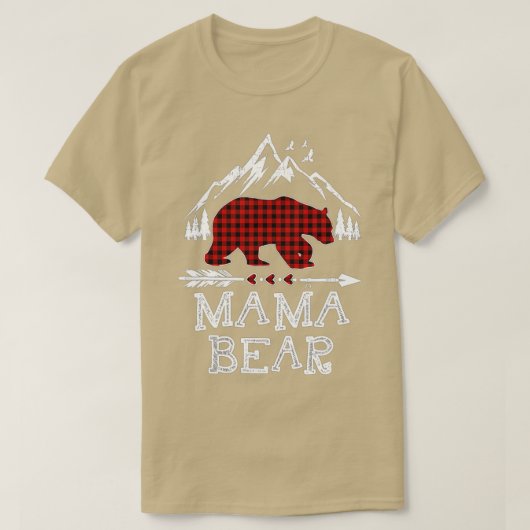 ママベアクリスマスパジャマレッドプリドバッファローファミリー Tシャツ (デザイン正面)