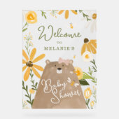 ママベアスイートハニービー赤ちゃんガールシャワーへようこそ アクリルサイン (正面)