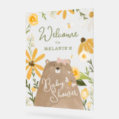 ママベアスイートハニービー赤ちゃんガールシャワーへようこそ アクリルサイン (傾斜)