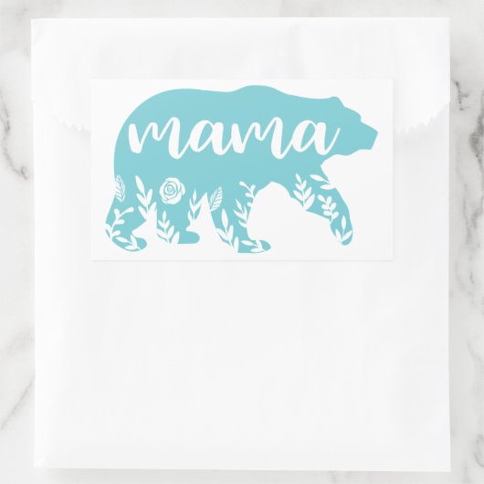 ママベアターコイズ花 長方形シール (バッグ)