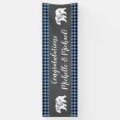 ママベアベイビーシャワーウッドランドロッジボーイブルー 横断幕 (縦)