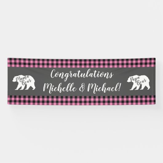 ママベアベビーシャワーウッドランドロッジガールピンク 横断幕 (横)