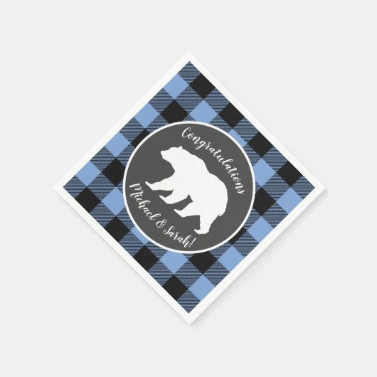 ママベアベビーシャワーウッドランドロッジボーイブルー スタンダードカクテルナプキン (角)