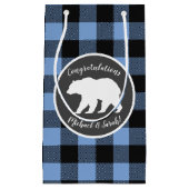 ママベアベビーシャワーウッドランドロッジボーイブルー スモールペーパーバッグ (正面)