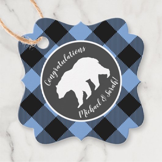 ママベアベビーシャワーウッドランドロッジボーイブルー フェイバータグ (正面)