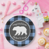 ママベアベビーシャワーウッドランドロッジボーイブルー ペーパープレート (パーティー)