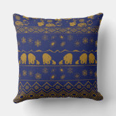 ママベアベビーベアパターン青と金ゴールド クッション (裏面)