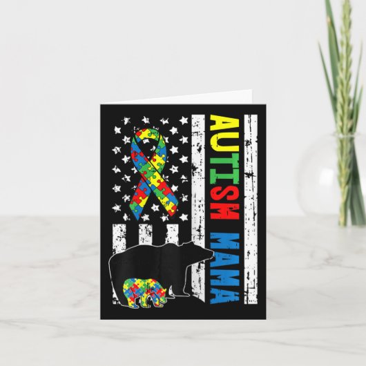 ママベアマッチング家族の自閉症意識ギフトF カード (正面)