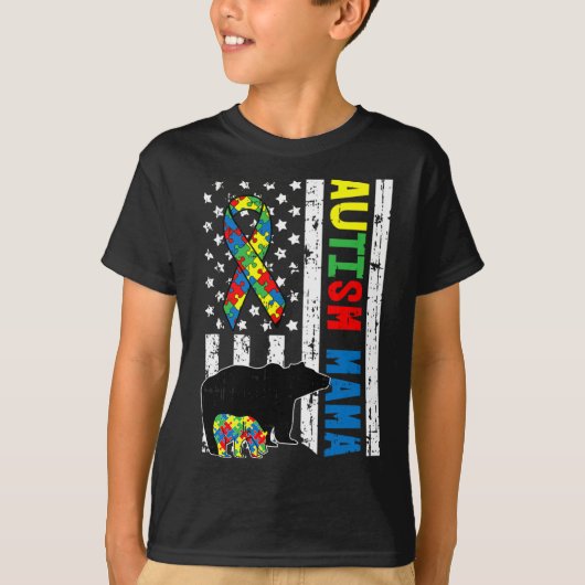 ママベアマッチング家族の自閉症意識ギフトF Tシャツ (正面)