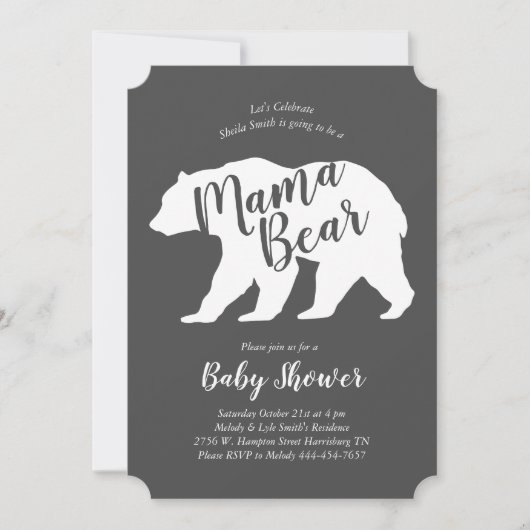 ママベアロッジベビーシャワーピンクプレイドガール 招待状 (正面)