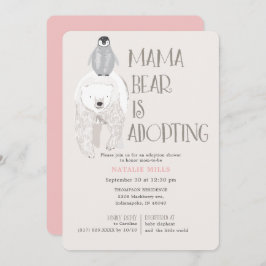 ママベア養子縁組ピンクの女の子ベビーシャワー 招待状