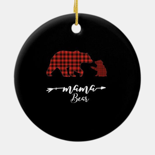 ママベア1赤い格子柄のママのクリスマスパジャマ セラミックオーナメント (裏面)