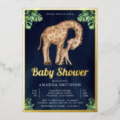 ママベビーキラフェサファリネイビーベイビーシャワー金ゴールド 箔招待状 (正面)