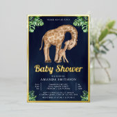 ママベビーキラフェサファリネイビーベイビーシャワー金ゴールド 箔招待状 (立ち正面)