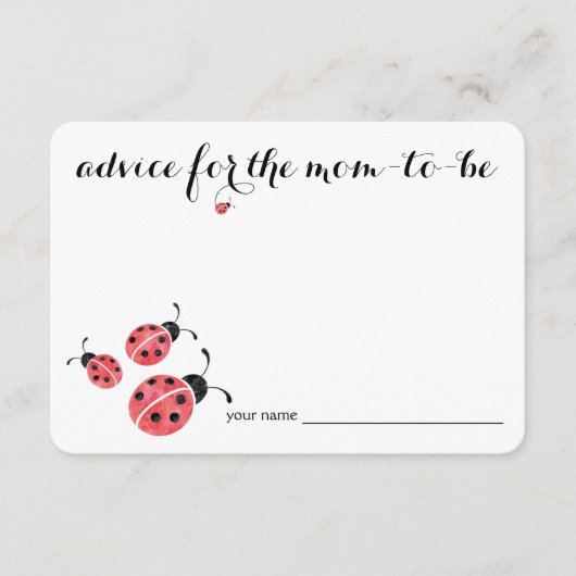 ママベビーシャワーカード用の水色レディバグアドバイス アドバイスカード (正面)