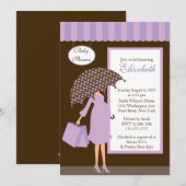 ママベビーショッモダンプペベビーシャワーパープル 招待状 (正面/裏面)