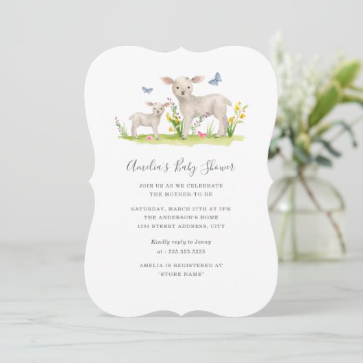 ママベビーシープベイビーシャワー招待状 招待状 (スタンド正面)