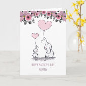 ママベビーゾウ折りグリーティングカード カード (黄色い花)