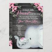 ママベビーゾウ赤ちゃんシャワー招待状、素朴 招待状 (正面/裏面)