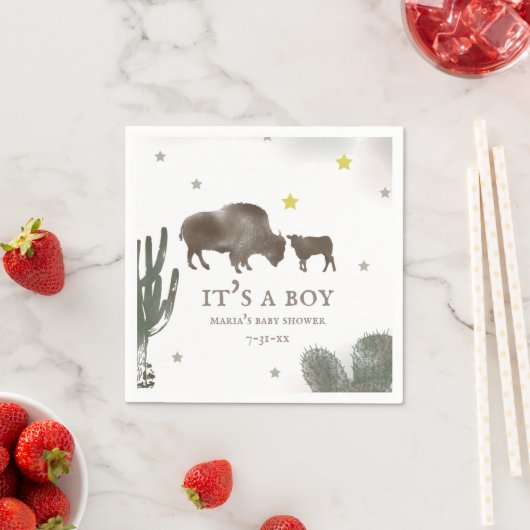 ママベビーバッファローカボスボーイ赤ちゃんシャワーナプキンス スタンダードカクテルナプキン (インサイチュ)