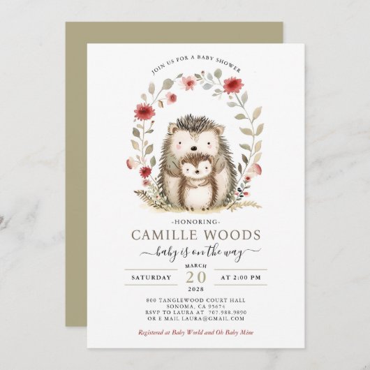 ママベビーヘッジホッグベビーシャワー招待状 招待状 (正面/裏面)