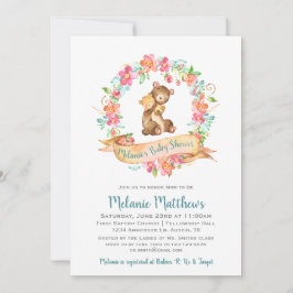ママベビーベアウォーター色フローラリースベビーシャワー 招待状