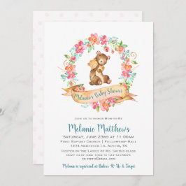 ママベビーベアウォーター色フローラリースベビーシャワー 招待状