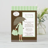 ママベビーモダン買い物ベビーシャワーミントグリーン 招待状 (スタンド正面)