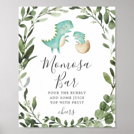 ママベビー恐竜ベイビーシャワーミモザバーサイン ポスター (正面)