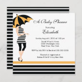 ママベモダンビーガールシャワートレンディーブラック&オレンジ 招待状 (正面/裏面)